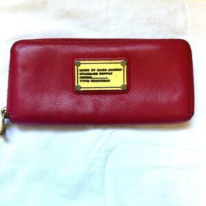 Marc Jacobs Leather Zippered Wallet 4" x 8" Red